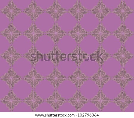 Pattern of four butterflies pasted at 45 degree angles, in a diamond shape. Inverted dark brownish violet butterflies, bright violet background. / Diamond Butterfly Pattern #63 / Great retro styling.