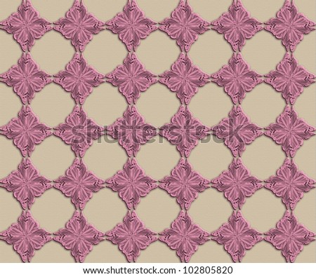 Repeatable diamond, butterfly pattern, 30 per frame. Violet shaded diamonds, light tan textured background./ Diamond Butterfly Pattern #82 / Nice retro styling.