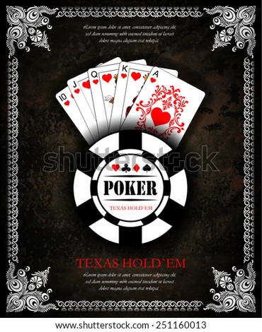 Royal flush playing cards poker hand in hearts Vector background Poker and casino label Texas holdem All-in Royal flush playing cards poker hand in hearts Vector background Poker and casino label Texas holdem All-in