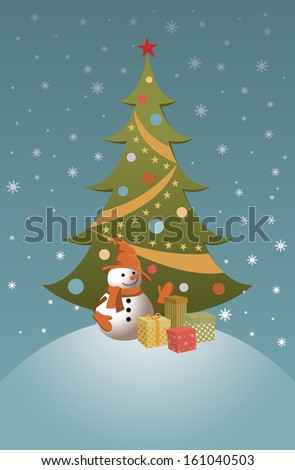 Illustration for the holiday of Christmas/ Holiday Christmas/ Christmas tree and snowman