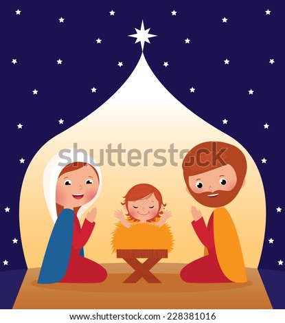 Nativity Scene Mary, Joseph and baby Jesus/Nativity scene/Holy Family Mary, Joseph and Jesus on the night of Christmas