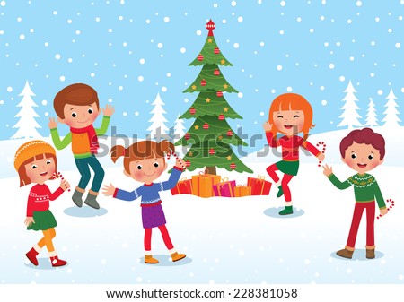 Children celebrate the winter holidays Christmas and New Year/Children celebrate Christmas and New Year/Children having fun at the celebration of Christmas and New Year