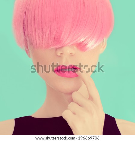 Girl with pink hair. Fashionable Trend