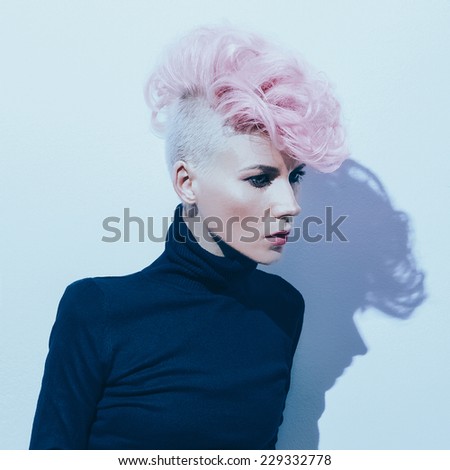 Sensual Model with fashionable Hairstyle. Colored Hair trend