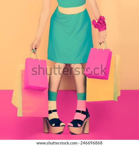 Fashion Funny Lady with Shopping. Time Sales and Discounts