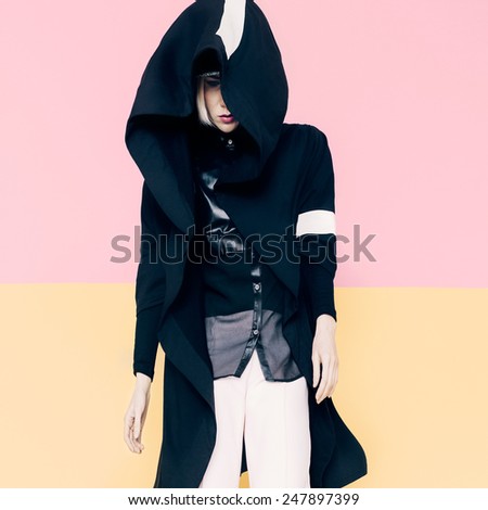 High fashion look Girl in fashionable clothes. Urban style. Trend black and white Hoodie