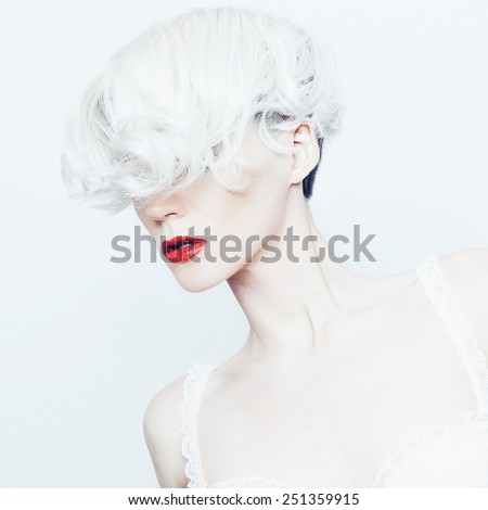 Fashion Portrait sensual Blonde lady with stylish Haircut