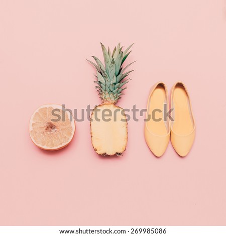 Fashion ladies summer style set. Vanilla fruits and Shoes