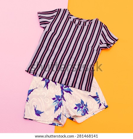 Striped summer style. Trendy T-shirt and Shorts.