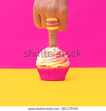 Finger pokes Vanilla Cake. Minimalism design