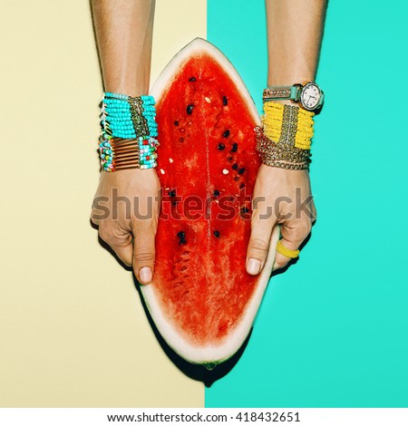 Fashion Tropical style. Bright Accessories Bracelets. Trend Summer Season
