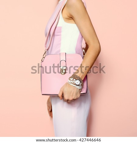 Fashion Summer Accessories Lady. Bag and Jewelery. Glamorous Pink.