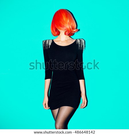 Elegant Model. Minimal. Geometry. Style Hair. Red Hair Color trend.