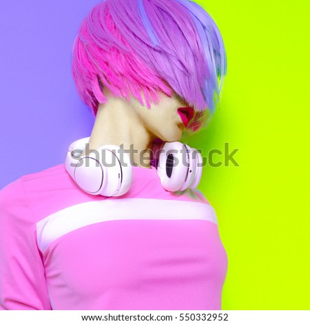Model DJ Creative pop art style. Minimal design fashion Sweet colors