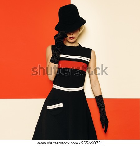 Lady Retro Style Cabaret vintage clothing. Minimal Fashion. Stripe Design