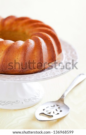 Vanilla and lemon cake from oat bran, selective focus