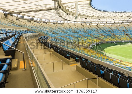 RIO DE JANEIRO, BRAZIL - MARCH 14, 2014: View of Maracana football soccer stadium from the VIP grandstand, after two years renovation and reconstruction