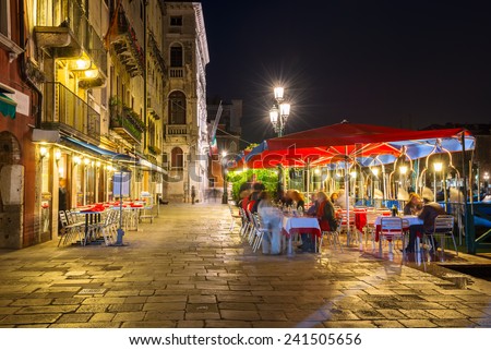 Embankment of Grand Canal in Venice at night. Italy