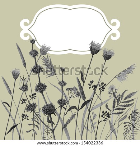 Pencil drawing wild flowers silhouette