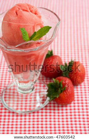Scoop of strawberry sorbet