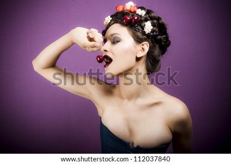 Beauty Woman with cherries