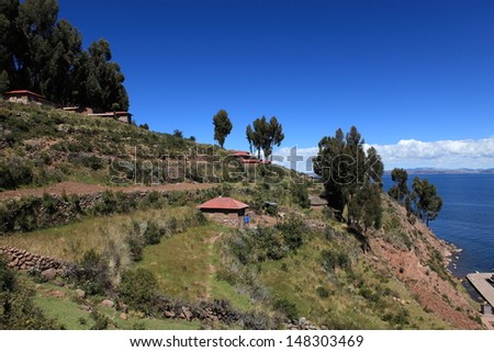 Village and Terrace Farming at Island Taquile Lake Titicaca