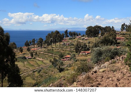 Village and Terrace Farming at Island Taquile Lake Titicaca