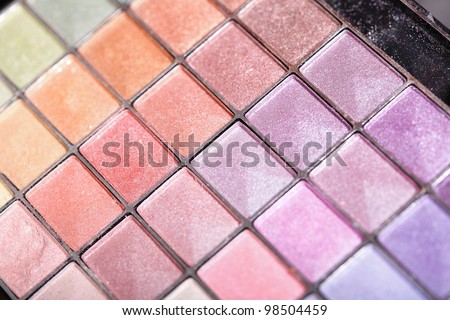 Set of professional colorful eyeshadow palette in close-up view