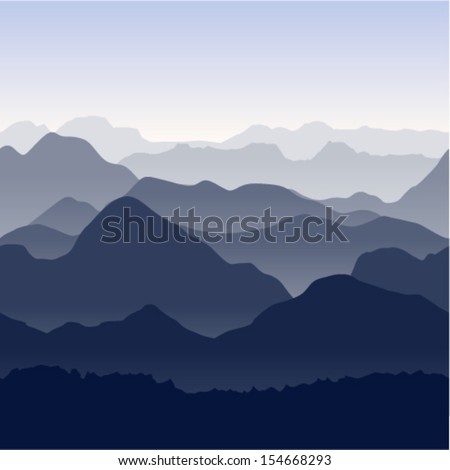 Seamless Vector Illustration. Blue Mountains In The Fog.