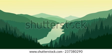 Beautiful mountain landscape with the river in the valley.