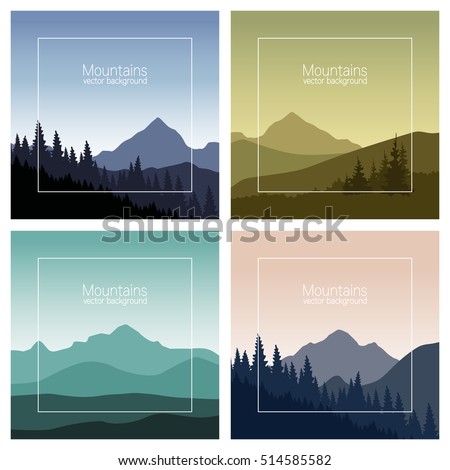 Mountains landscape set. Nature backgrounds in different colors. Vector illustration.