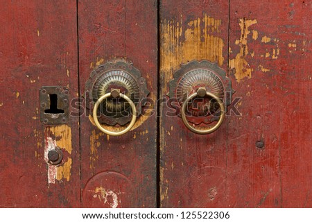 vintage chinese door and bronze handle