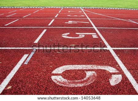 Athletic track with start numbers and lines