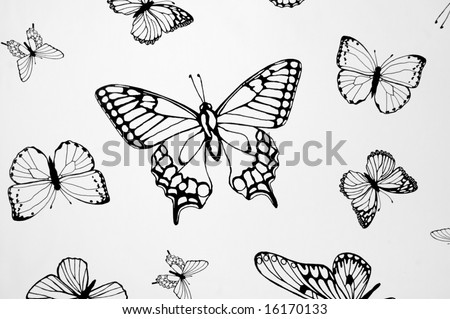 stock photo Drawings of butterflies in different sizes