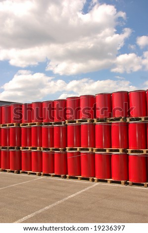 Red oil drums on a storage site