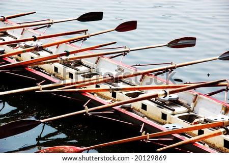 Racing boat with eight seats for sport