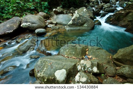 waterfall in thai national park. In the deep forest on mountain.