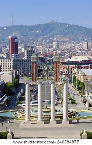 BARCELONA, SPAIN - SEPTEMBER 27, 2011: Great Montjuic fountains in Barcelona, the capital city of the autonomous community of Catalonia in Spain. photo of Montjuic fountains on September 27, 2011
