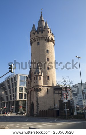 FRANKFURT AM MAIN, GERMANY - FEBRUARY 7, 2015: Eschenheim Tower is the oldest building in the largely reconstructed new town of Frankfurt. Photo taken on February 7, 2015 in Frankfurt am Main.