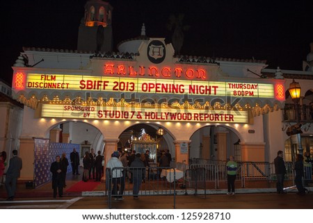 SANTA BARBARA, CA - JANUARY 24: The Arlington Theater is lit up for the opening night of the 28th Santa Barbara International Film Festival in Santa Barbara, CA on January 24, 2013.
