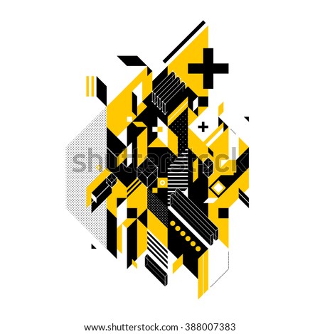 Abstract composition of complex geometric shapes. Style of modern art and graffiti. The design element is isolated on a white background, it\'s very simple to change main or background color.