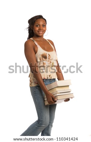 Happy Casual Dressed Young African American College Student Isolated on White Background