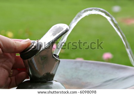 Hand On Drinking Water Fountain Faucet Stock Photo 6098098 ...