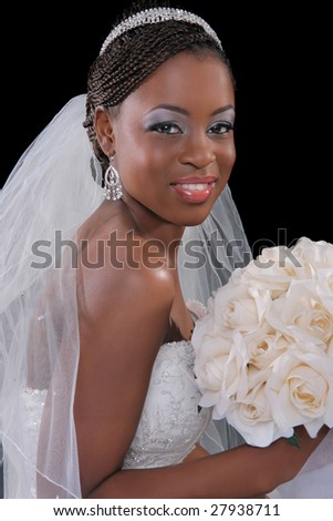 Beautiful African American Bride Portrait Sitting on Dark Background