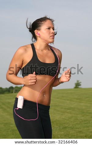 Young Female Runner Outdoor at Park under Summer Sky