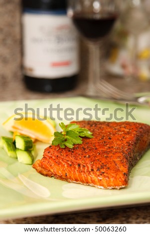 Closeup of Smoked Salmon Steak Dish