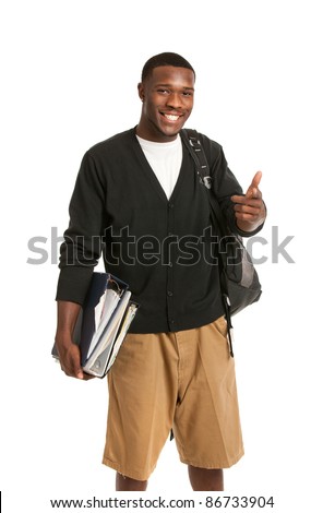 Happy Casual Dressed Young African American College Student Isolated on White Background