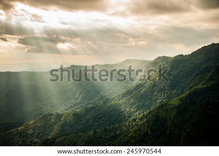 Sunset in the mountains landscape, Phu tub berg, Phetchabun province , North of Thailand.