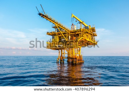 Oil and gas drilling platform industrial in the gulf or the sea, The world energy industrial oil and gas, Offshore oil and gas industrial rig construction.