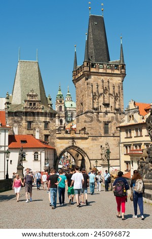 PRAGUE, CZECH REPUBLIC - MAY 20, 2014: Bridge tower at the end of the Charles Bridge on the side of Mala Strana